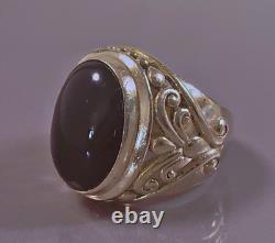 16grs Grosse ancienne bague argent chevalière onyx bague dôme argent massif T59