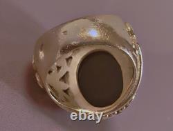 16grs Grosse ancienne bague argent chevalière onyx bague dôme argent massif T59