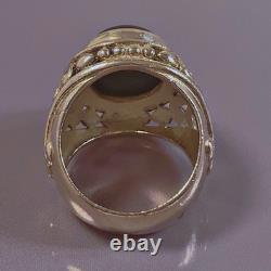 16grs Grosse ancienne bague argent chevalière onyx bague dôme argent massif T59