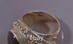 16grs Grosse ancienne bague argent chevalière onyx bague dôme argent massif T59