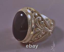 16grs Grosse ancienne bague argent chevalière onyx bague dôme argent massif T59