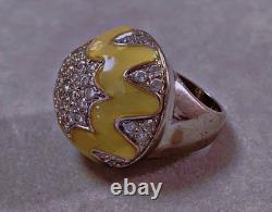 19gr Ancienne bague Dôme argent massif bague argent émail zirconium ring TDD52