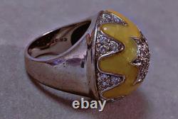 19gr Ancienne bague Dôme argent massif bague argent émail zirconium ring TDD52