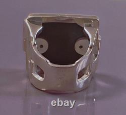 24grs Grosse ancienne bague argent Hématite chevalière bague argent massif T54