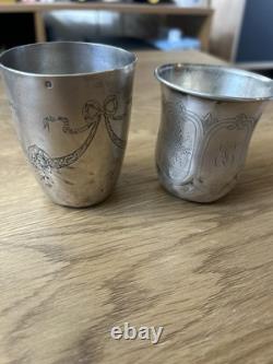 2 Ancienne timbales en argent massif minerve