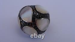 32,9Grs Grosse bague argent massif dôme bague argent nacre bijou ancien T59