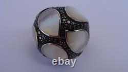 32,9Grs Grosse bague argent massif dôme bague argent nacre bijou ancien T59
