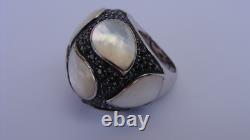 32,9Grs Grosse bague argent massif dôme bague argent nacre bijou ancien T59