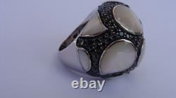 32,9Grs Grosse bague argent massif dôme bague argent nacre bijou ancien T59