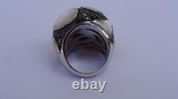 32,9Grs Grosse bague argent massif dôme bague argent nacre bijou ancien T59