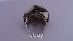 32,9Grs Grosse bague argent massif dôme bague argent nacre bijou ancien T59