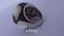 32,9Grs Grosse bague argent massif dôme bague argent nacre bijou ancien T59
