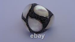 32,9Grs Grosse bague argent massif dôme bague argent nacre bijou ancien T59