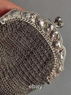 52,4g Ancienne grande bourse aumônière / sac de soirée en Argent fin XIXème