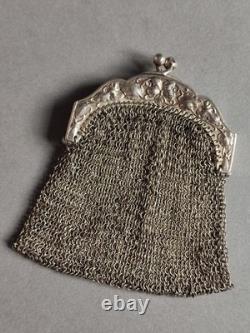 52,4g Ancienne grande bourse aumônière / sac de soirée en Argent fin XIXème