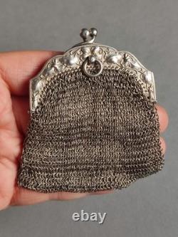 52,4g Ancienne grande bourse aumônière / sac de soirée en Argent fin XIXème