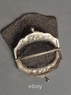 52,4g Ancienne grande bourse aumônière / sac de soirée en Argent fin XIXème