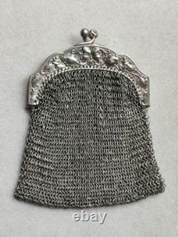 52,4g Ancienne grande bourse aumônière / sac de soirée en Argent fin XIXème