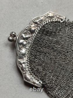 52,4g Ancienne grande bourse aumônière / sac de soirée en Argent fin XIXème