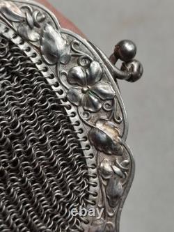 52,4g Ancienne grande bourse aumônière / sac de soirée en Argent fin XIXème