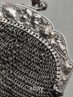 52,4g Ancienne grande bourse aumônière / sac de soirée en Argent fin XIXème