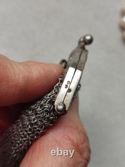 52,4g Ancienne grande bourse aumônière / sac de soirée en Argent fin XIXème