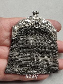 52,4g Ancienne grande bourse aumônière / sac de soirée en Argent fin XIXème