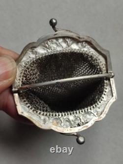 52,4g Ancienne grande bourse aumônière / sac de soirée en Argent fin XIXème