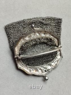 52,4g Ancienne grande bourse aumônière / sac de soirée en Argent fin XIXème