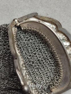 52,4g Ancienne grande bourse aumônière / sac de soirée en Argent fin XIXème