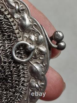 52,4g Ancienne grande bourse aumônière / sac de soirée en Argent fin XIXème