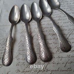 5 Cuillères A Café En Argent XIXè Anciennes Argent Européen Sterling Silver