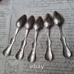 5 Cuillères A Café En Argent XIXè Anciennes Argent Européen Sterling Silver