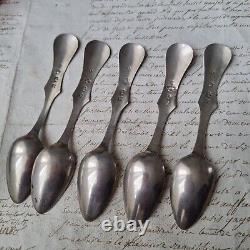 5 Cuillères A Café En Argent XIXè Anciennes Argent Européen Sterling Silver