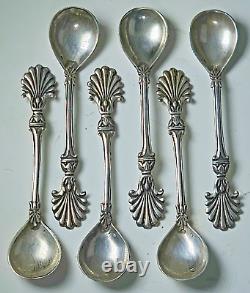 6 ANCIENNES CUILLÈRES à SEL en ARGENT MASSIF STERLING SANGLIER PALMETTES XIXème