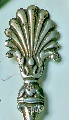 6 ANCIENNES CUILLÈRES à SEL en ARGENT MASSIF STERLING SANGLIER PALMETTES XIXème
