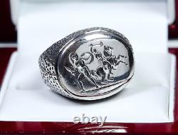 835 Argent Bague Ancienne Pour Homme Motif Romain Massif