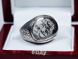 835 Argent Bague Ancienne Pour Homme Motif Romain Massif