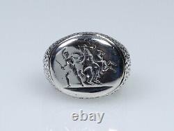 835 Argent Bague Ancienne Pour Homme Motif Romain Massif