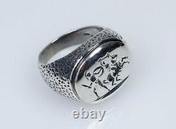 835 Argent Bague Ancienne Pour Homme Motif Romain Massif