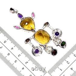 925 Pendentif Argent Massif Ancien Citrine 45ct Améthyste Robot Fait Gemme