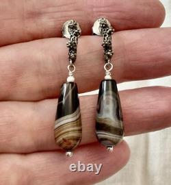 AGATE ARGENT MASSIF SCULPTÉ, Créateur ANCIENNES BOUCLES D'OREILLES