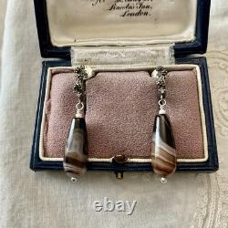 AGATE ARGENT MASSIF SCULPTÉ, Créateur ANCIENNES BOUCLES D'OREILLES
