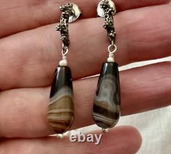 AGATE ARGENT MASSIF SCULPTÉ, Créateur ANCIENNES BOUCLES D'OREILLES