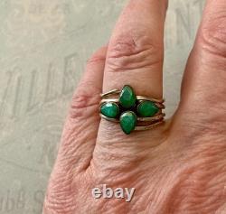 ANCIENNE BAGUE 4 En 1 ÉMERAUDES, VERMEIL ET ARGENT MASSIF