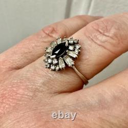 ANCIENNE BAGUE SAPHIR, TOPAZE BLANCHE Baguettes, ARGENT MASSIF JOAILLERIE