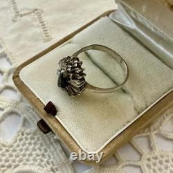 ANCIENNE BAGUE SAPHIR, TOPAZE BLANCHE Baguettes, ARGENT MASSIF JOAILLERIE