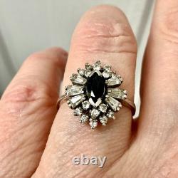 ANCIENNE BAGUE SAPHIR, TOPAZE BLANCHE Baguettes, ARGENT MASSIF JOAILLERIE