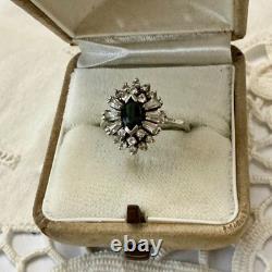 ANCIENNE BAGUE SAPHIR, TOPAZE BLANCHE Baguettes, ARGENT MASSIF JOAILLERIE