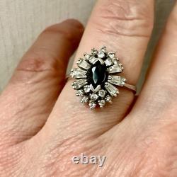 ANCIENNE BAGUE SAPHIR, TOPAZE BLANCHE Baguettes, ARGENT MASSIF JOAILLERIE